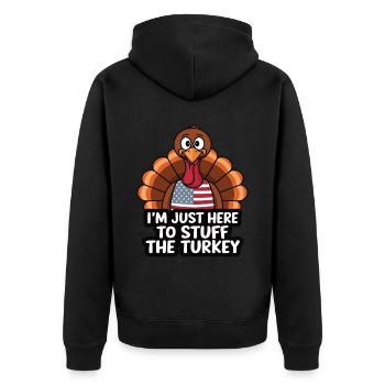 Lustiger Thanksgiving Truthahn - Unisex Premium Bio Zip Hoodie - Schwarz - Hinten - Nico (187cm)