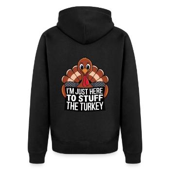 Lustiger Thanksgiving Truthahn - Unisex Premium Bio Zip Hoodie - Schwarz - Hinten - Nico (187cm)