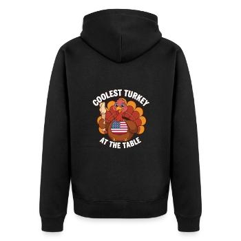 Lustiger Thanksgiving Truthahn - Unisex Premium Bio Zip Hoodie - Schwarz - Hinten - Nico (187cm)