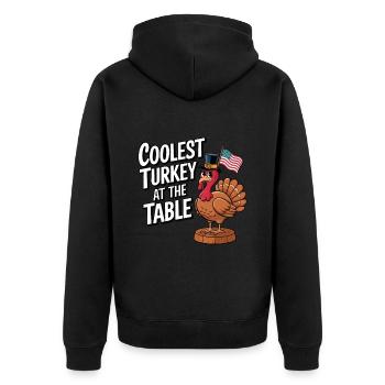 Lustiger Thanksgiving Truthahn - Unisex Premium Bio Zip Hoodie - Schwarz - Hinten - Nico (187cm)