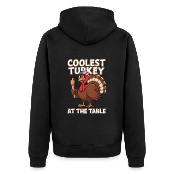 Lustiger Thanksgiving Truthahn - Unisex Premium Bio Zip Hoodie - Schwarz - Hinten - Nico (187cm)