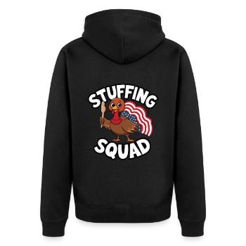 Lustiger Thanksgiving Truthahn - Unisex Premium Bio Zip Hoodie - Schwarz - Hinten - Nico (187cm)