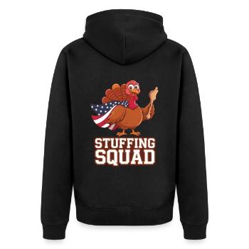 Lustiger Thanksgiving Truthahn - Unisex Premium Bio Zip Hoodie - Schwarz - Hinten - Nico (187cm)