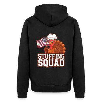 Lustiger Thanksgiving Truthahn - Unisex Premium Bio Zip Hoodie - Schwarz - Hinten - Nico (187cm)