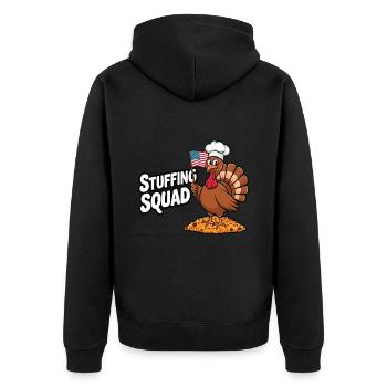 Lustiger Thanksgiving Truthahn - Unisex Premium Bio Zip Hoodie - Schwarz - Hinten - Nico (187cm)