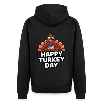 Lustiger Thanksgiving Truthahn - Unisex Premium Bio Zip Hoodie - Schwarz - Hinten - Nico (187cm)