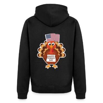 Lustiger Thanksgiving Truthahn - Unisex Premium Bio Zip Hoodie - Schwarz - Hinten - Nico (187cm)