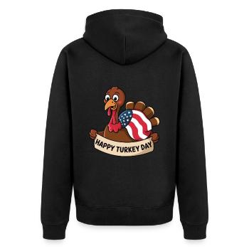 Lustiger Thanksgiving Truthahn - Unisex Premium Bio Zip Hoodie - Schwarz - Hinten - Nico (187cm)