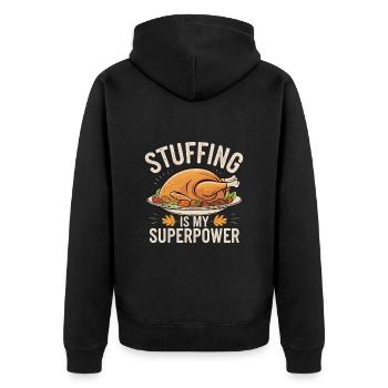 Lustiger Thanksgiving Truthahn - Unisex Premium Bio Zip Hoodie - Schwarz - Hinten - Nico (187cm)