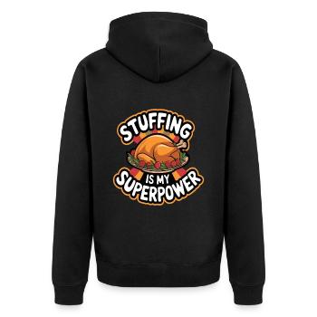 Lustiger Thanksgiving Truthahn - Unisex Premium Bio Zip Hoodie - Schwarz - Hinten - Nico (187cm)