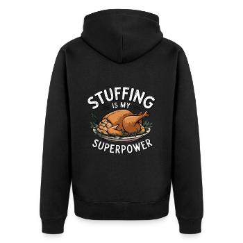 Lustiger Thanksgiving Truthahn - Unisex Premium Bio Zip Hoodie - Schwarz - Hinten - Nico (187cm)