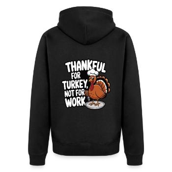 Lustiger Thanksgiving Truthahn - Unisex Premium Bio Zip Hoodie - Schwarz - Hinten - Nico (187cm)