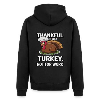Lustiger Thanksgiving Truthahn - Unisex Premium Bio Zip Hoodie - Schwarz - Hinten - Nico (187cm)
