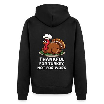 Lustiger Thanksgiving Truthahn - Unisex Premium Bio Zip Hoodie - Schwarz - Hinten - Nico (187cm)