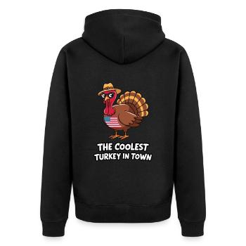 Lustiger Thanksgiving Truthahn - Unisex Premium Bio Zip Hoodie - Schwarz - Hinten - Nico (187cm)