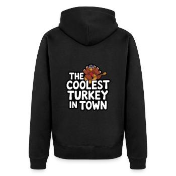 Lustiger Thanksgiving Truthahn - Unisex Premium Bio Zip Hoodie - Schwarz - Hinten - Nico (187cm)