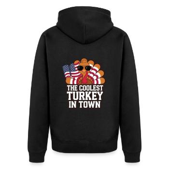 Lustiger Thanksgiving Truthahn - Unisex Premium Bio Zip Hoodie - Schwarz - Hinten - Nico (187cm)