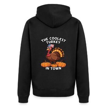 Lustiger Thanksgiving Truthahn - Unisex Premium Bio Zip Hoodie - Schwarz - Hinten - Nico (187cm)