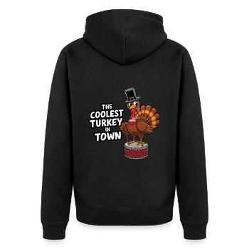 Lustiger Thanksgiving Truthahn - Unisex Premium Bio Zip Hoodie - Schwarz - Hinten - Nico (187cm)
