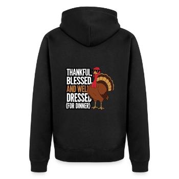 Lustiger Thanksgiving Truthahn - Unisex Premium Bio Zip Hoodie - Schwarz - Hinten - Nico (187cm)