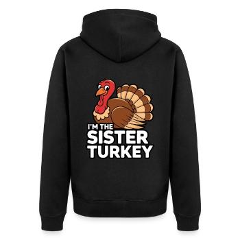 Lustiger Thanksgiving Truthahn - Unisex Premium Bio Zip Hoodie - Schwarz - Hinten - Nico (187cm)