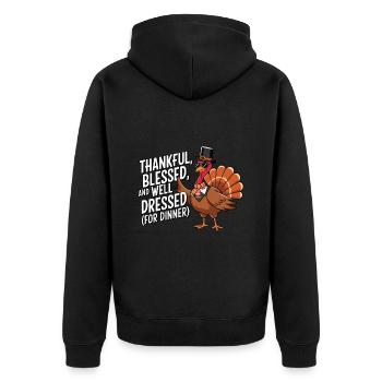 Lustiger Thanksgiving Truthahn - Unisex Premium Bio Zip Hoodie - Schwarz - Hinten - Nico (187cm)