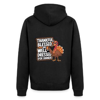 Dinde drôle de Thanksgiving - Veste à capuche bio Premium Unisexe - noir - Dos - Nico (187cm)
