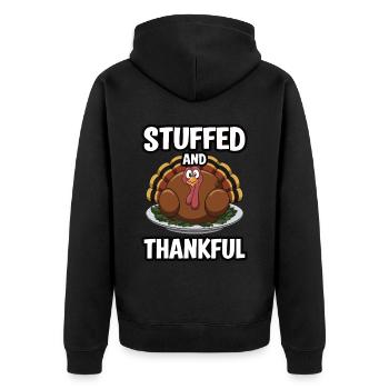 Lustiger Thanksgiving Truthahn - Unisex Premium Bio Zip Hoodie - Schwarz - Hinten - Nico (187cm)