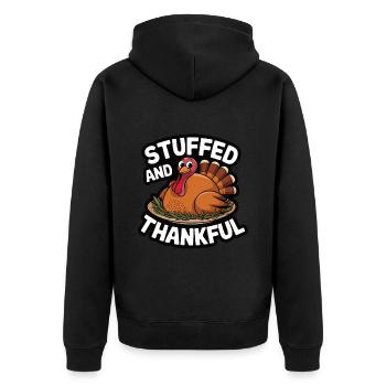 Lustiger Thanksgiving Truthahn - Unisex Premium Bio Zip Hoodie - Schwarz - Hinten - Nico (187cm)