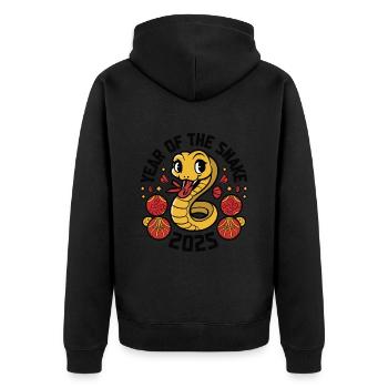 Chinesisches Jahr 2025 Jahr der Schlange - Unisex Premium Bio Zip Hoodie - Schwarz - Hinten - Nico (187cm)