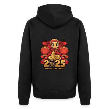 Chinesisches Jahr 2025 Jahr der Schlange - Unisex Premium Bio Zip Hoodie - Schwarz - Hinten - Nico (187cm)