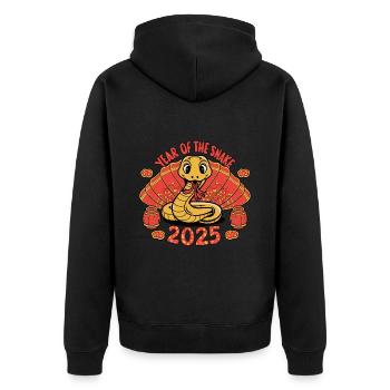 Chinesisches Jahr 2025 Jahr der Schlange - Unisex Premium Bio Zip Hoodie - Schwarz - Hinten - Nico (187cm)