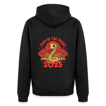 Chinesisches Jahr 2025 Jahr der Schlange - Unisex Premium Bio Zip Hoodie - Schwarz - Hinten - Nico (187cm)
