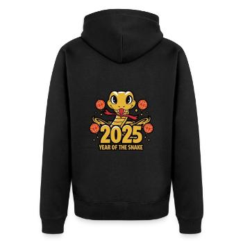 Chinesisches Jahr 2025 Jahr der Schlange - Unisex Premium Bio Zip Hoodie - Schwarz - Hinten - Nico (187cm)