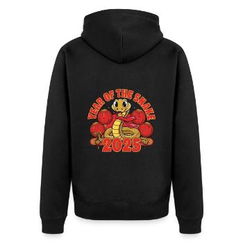 Chinesisches Jahr 2025 Jahr der Schlange - Unisex Premium Bio Zip Hoodie - Schwarz - Hinten - Nico (187cm)