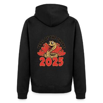 Chinesisches Jahr 2025 Jahr der Schlange - Unisex Premium Bio Zip Hoodie - Schwarz - Hinten - Nico (187cm)