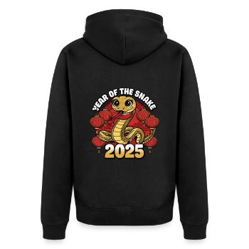 Chinesisches Jahr 2025 Jahr der Schlange - Unisex Premium Bio Zip Hoodie - Schwarz - Hinten - Nico (187cm)