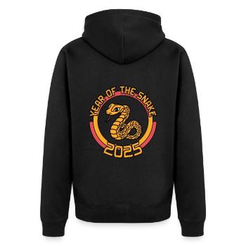 Chinesisches Jahr 2025 Jahr der Schlange - Unisex Premium Bio Zip Hoodie - Schwarz - Hinten - Nico (187cm)