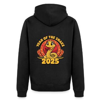 Chinesisches Jahr 2025 Jahr der Schlange - Unisex Premium Bio Zip Hoodie - Schwarz - Hinten - Nico (187cm)