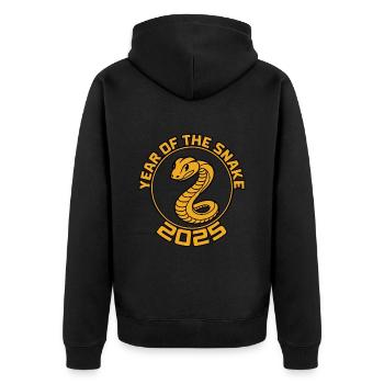 Chinesisches Jahr 2025 Jahr der Schlange - Unisex Premium Bio Zip Hoodie - Schwarz - Hinten - Nico (187cm)