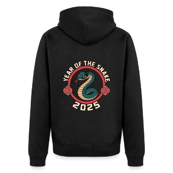 Chinesisches Jahr 2025 Jahr der Schlange - Unisex Premium Bio Zip Hoodie - Schwarz - Hinten - Nico (187cm)
