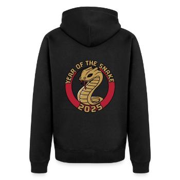 Chinesisches Jahr 2025 Jahr der Schlange - Unisex Premium Bio Zip Hoodie - Schwarz - Hinten - Nico (187cm)