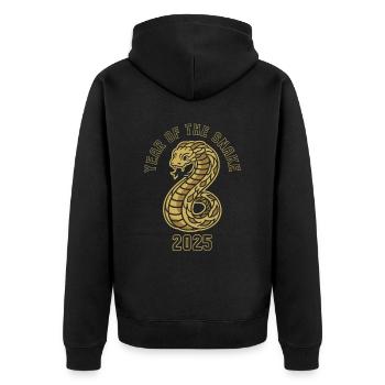 Chinesisches Jahr 2025 Jahr der Schlange - Unisex Premium Bio Zip Hoodie - Schwarz - Hinten - Nico (187cm)