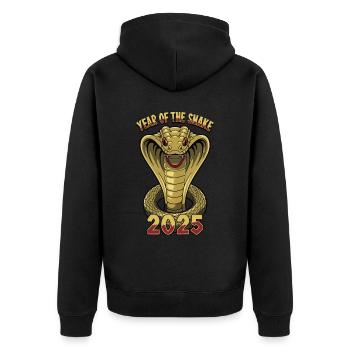 Chinesisches Jahr 2025 Jahr der Schlange - Unisex Premium Bio Zip Hoodie - Schwarz - Hinten - Nico (187cm)