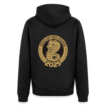 Chinesisches Jahr 2025 Jahr der Schlange - Unisex Premium Bio Zip Hoodie - Schwarz - Hinten - Nico (187cm)