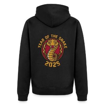 Chinesisches Jahr 2025 Jahr der Schlange - Unisex Premium Bio Zip Hoodie - Schwarz - Hinten - Nico (187cm)