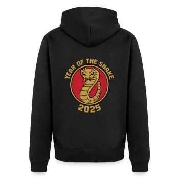 Chinesisches Jahr 2025 Jahr der Schlange - Unisex Premium Bio Zip Hoodie - Schwarz - Hinten - Nico (187cm)