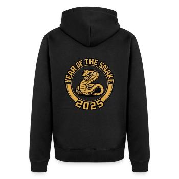 Chinesisches Jahr 2025 Jahr der Schlange - Unisex Premium Bio Zip Hoodie - Schwarz - Hinten - Nico (187cm)