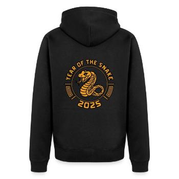 Chinesisches Jahr 2025 Jahr der Schlange - Unisex Premium Bio Zip Hoodie - Schwarz - Hinten - Nico (187cm)