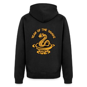 Chinesisches Jahr 2025 Jahr der Schlange - Unisex Premium Bio Zip Hoodie - Schwarz - Hinten - Nico (187cm)